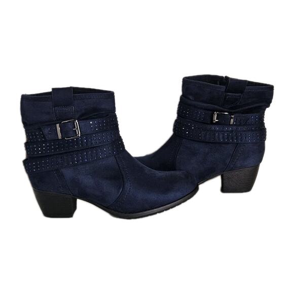 VJH Comfort Blue Suede Boots Womens Sz 8.5 Slouchy Dress Zip Booties Memory Foam - Picture 4 of 14